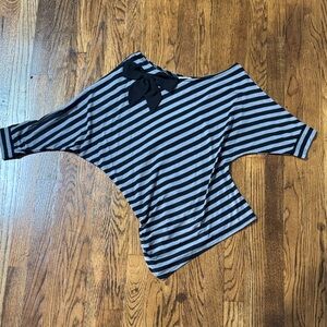 Striped Black and Gray Top with Bow Accent Off the Shoulder